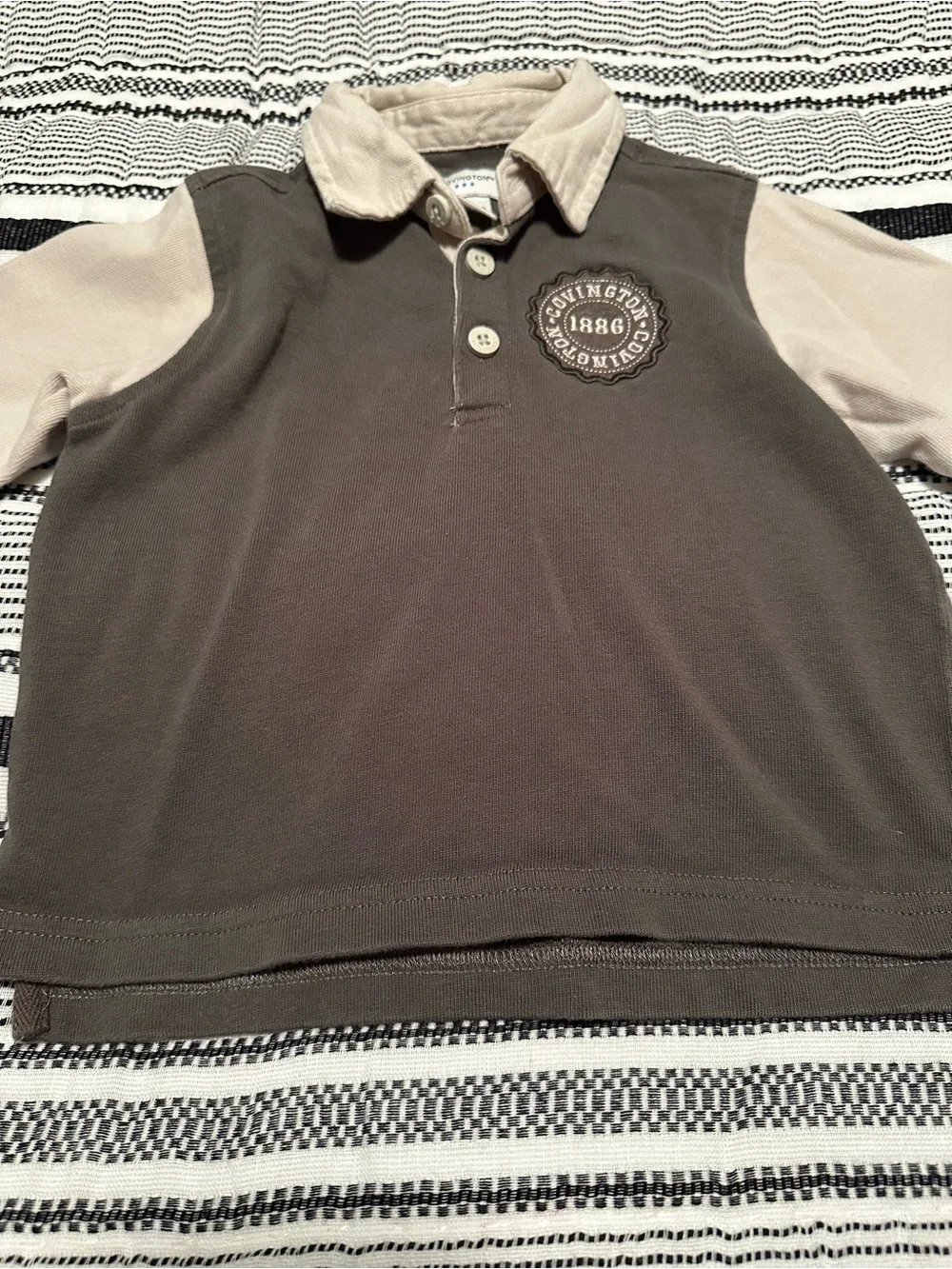 Covington Kids Two-Tone Brown & Cream Long Sleeve Rugby Polo-NWOT Size 24M